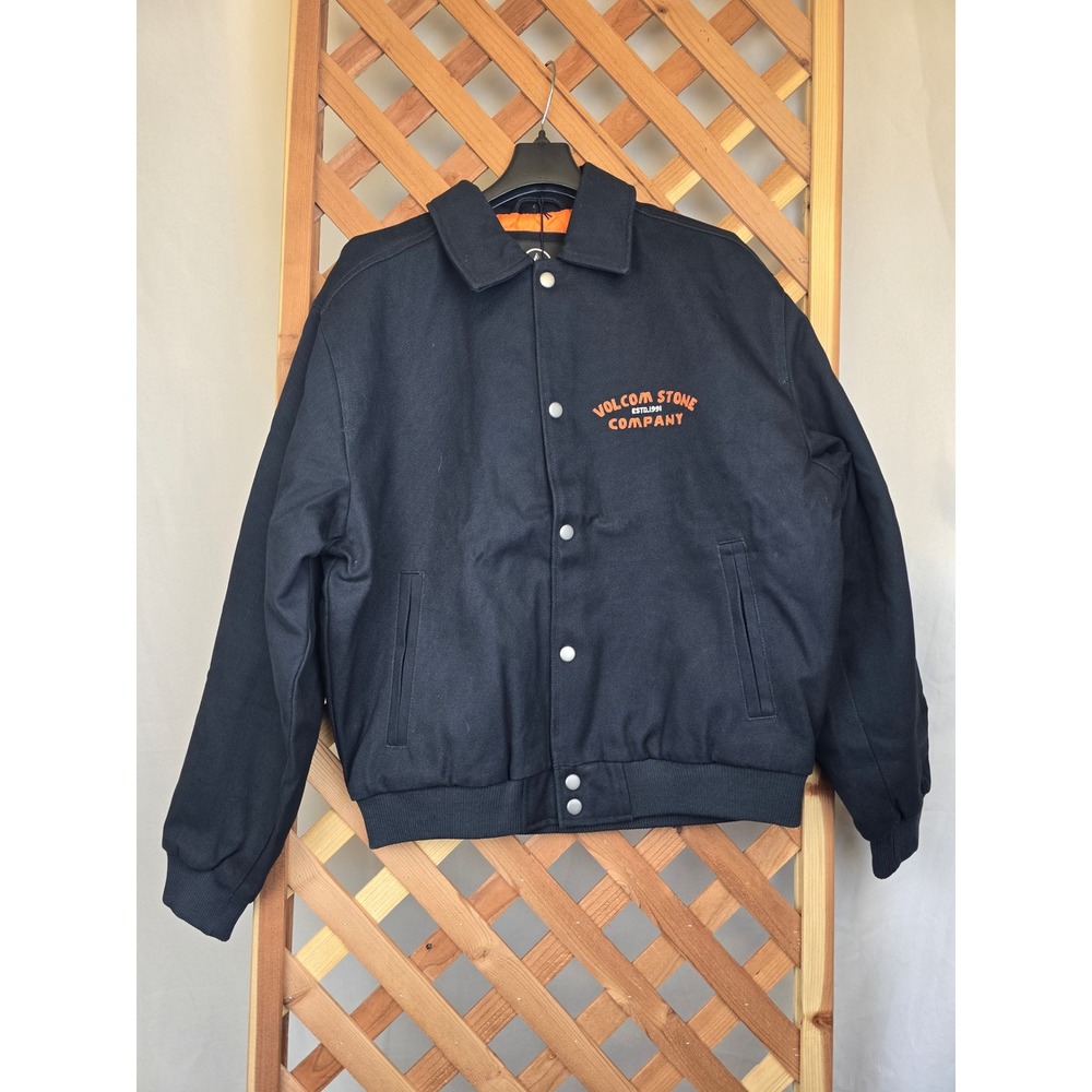 Volcom Highsiders Jacket Mens Medium Black Canvas Embroidered Eagle - New